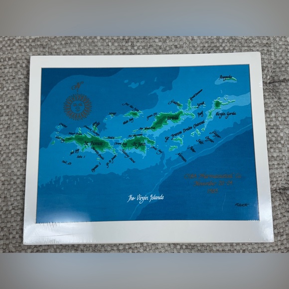 Jim Tillett Original Silkscreen Map of British Virgin Isles RARE